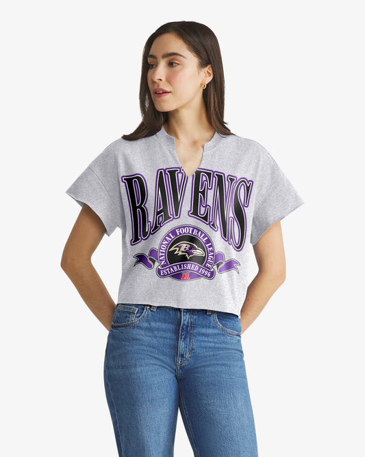 BALTIMORE RAVENS BANNERS OUT '47 OVERSIZED NOTCH NECK TEE WOMENS