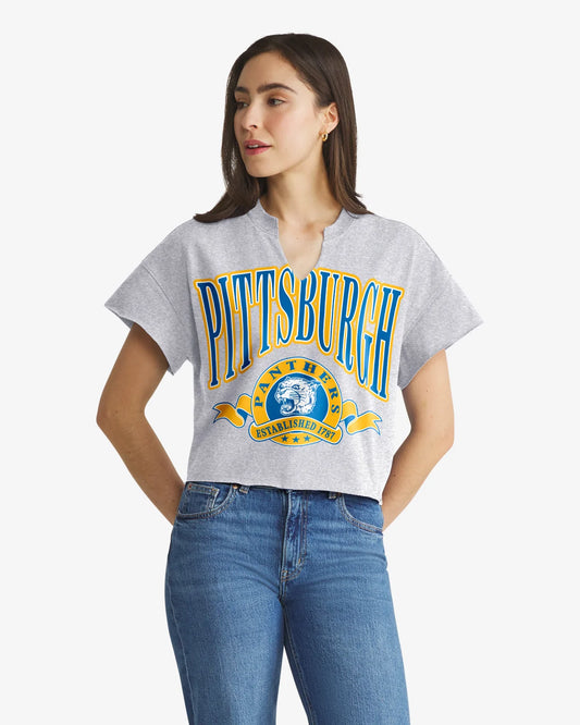 PITTSBURGH PANTHERS VINTAGE BANNERS OUT '47 OVERSIZED NOTCH NECK TEE WOMENS
