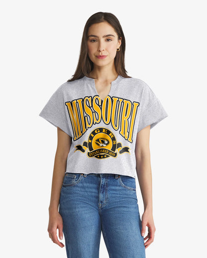 MISSOURI TIGERS BANNERS OUT '47 OVERSIZED NOTCH NECK TEE WOMENS