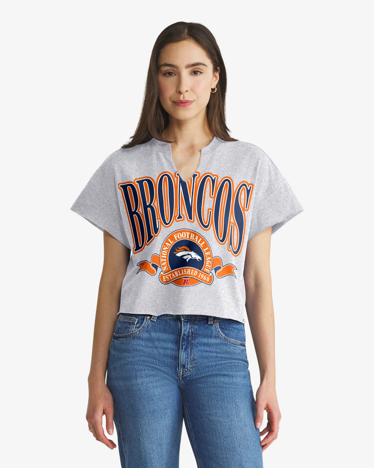 DENVER BRONCOS BANNERS OUT '47 OVERSIZED NOTCH NECK TEE WOMENS