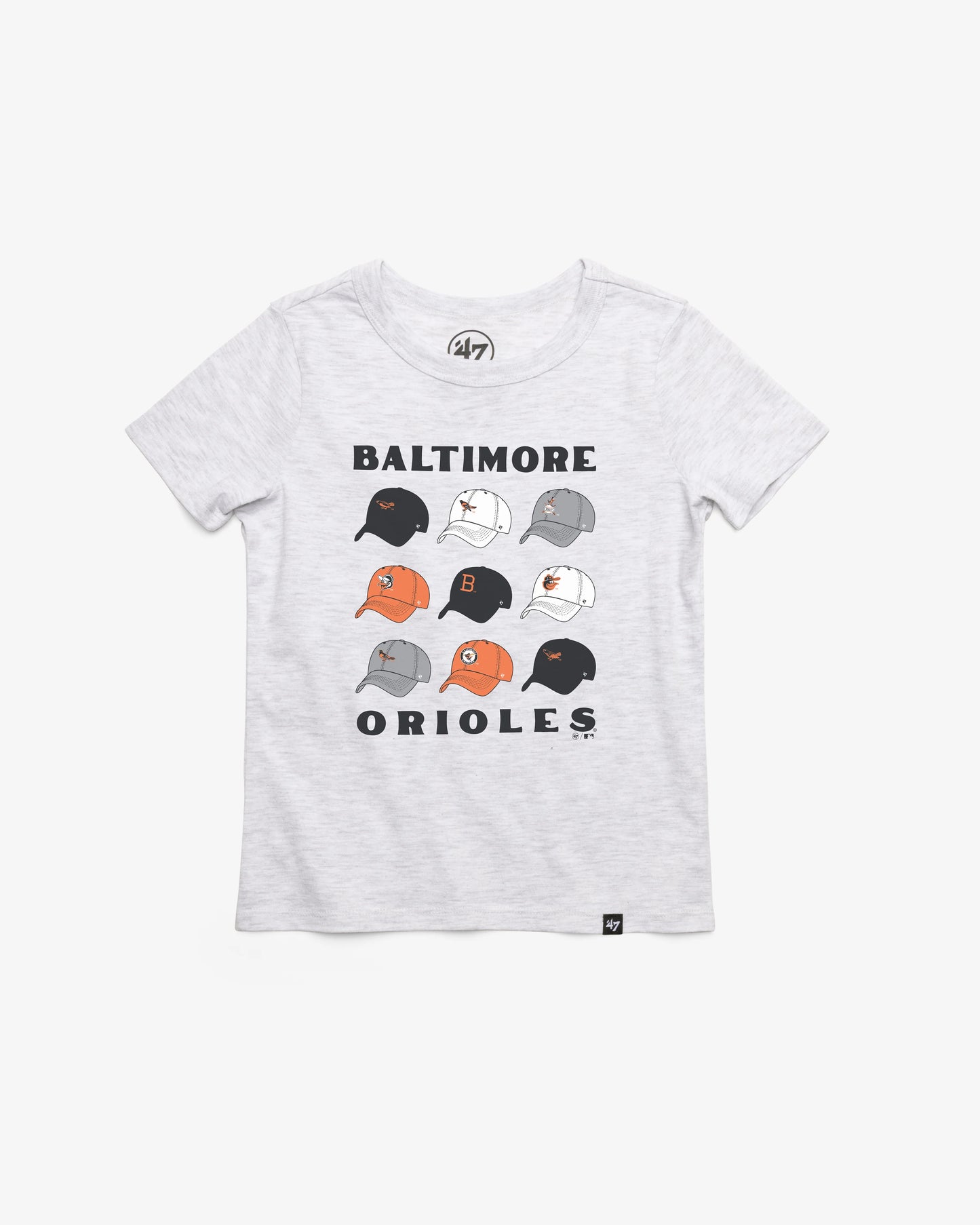 BALTIMORE ORIOLES COOPERSTOWN CAP OFF '47 KID'S FRANKLIN TEE