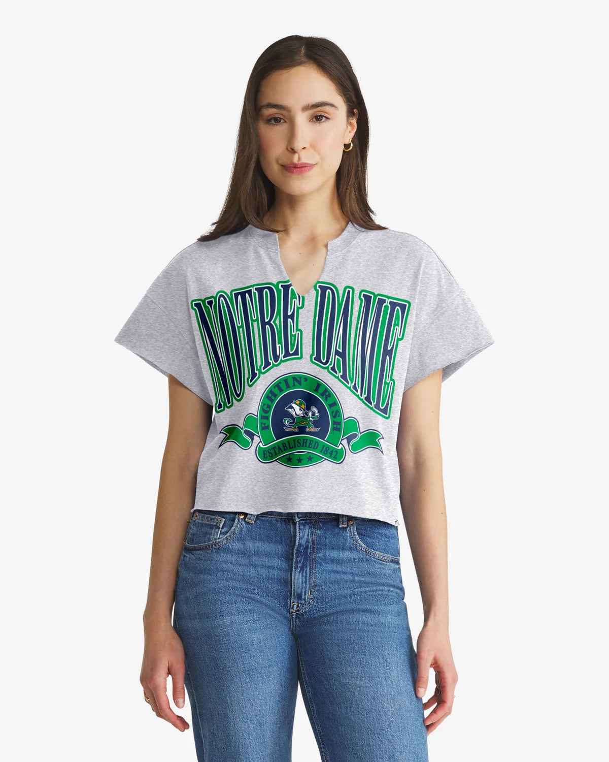 NOTRE DAME FIGHTING IRISH BANNERS OUT '47 OVERSIZED NOTCH NECK TEE WOMENS