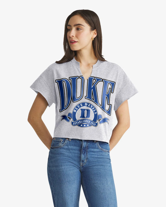 DUKE BLUE DEVILS BANNERS OUT '47 OVERSIZED NOTCH NECK TEE WOMENS