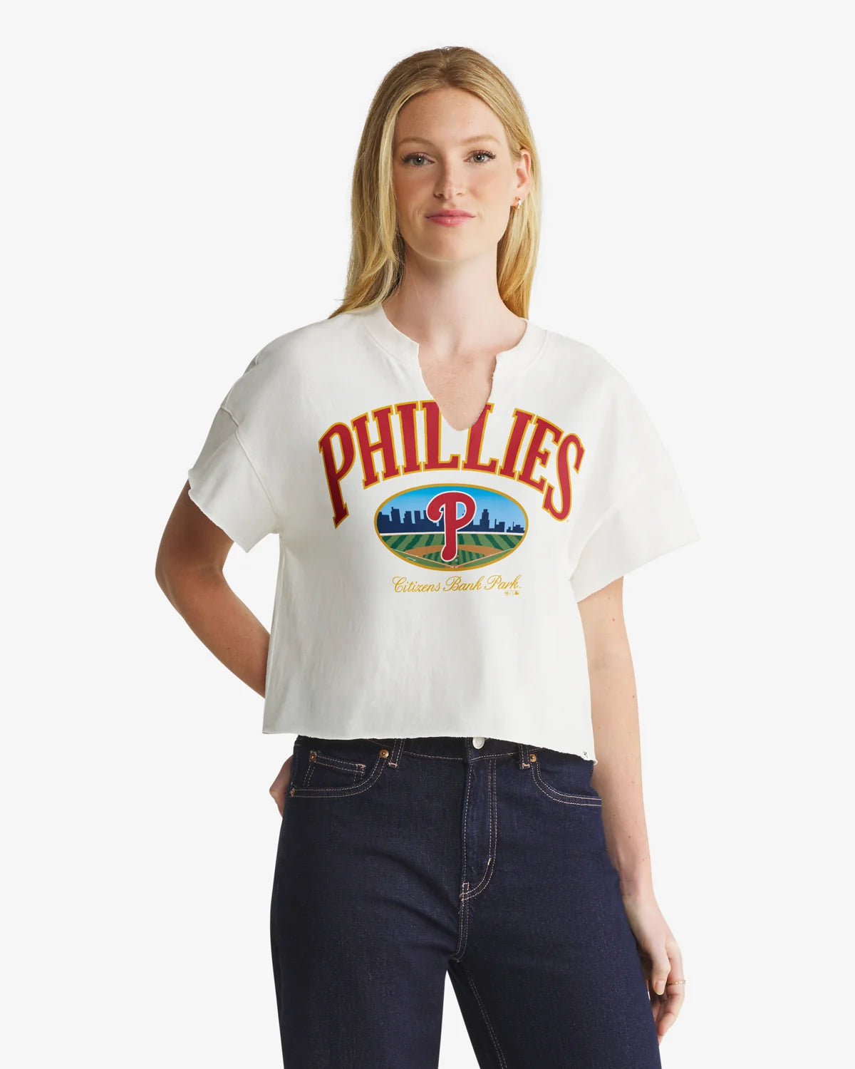 PHILADELPHIA PHILLIES OPEN CITY '47 OVERSIZED NOTCH NECK TEE WOMENS