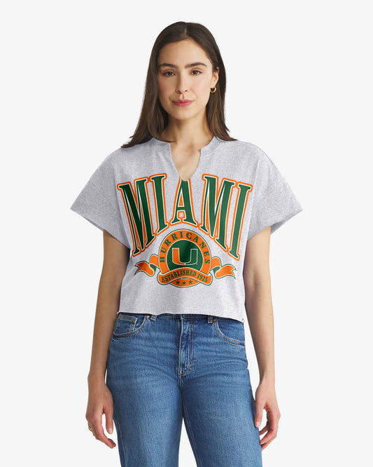 MIAMI HURRICANES BANNERS OUT '47 OVERSIZED NOTCH NECK TEE WOMENS