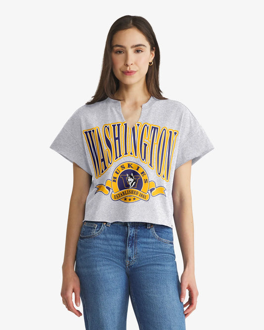 WASHINGTON HUSKIES VINTAGE BANNERS OUT '47 OVERSIZED NOTCH NECK TEE WOMENS
