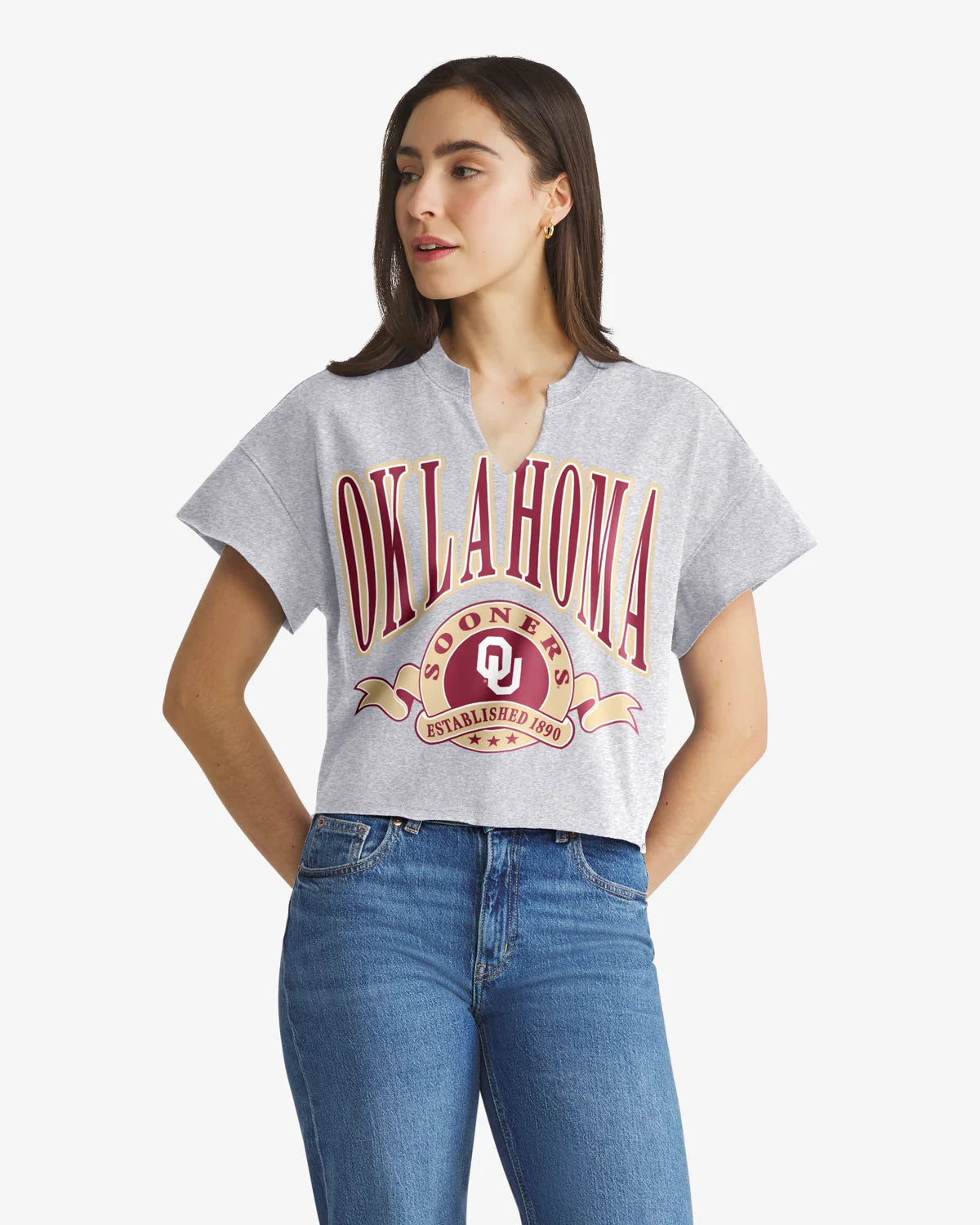 OKLAHOMA SOONERS BANNERS OUT '47 OVERSIZED NOTCH NECK TEE WOMENS