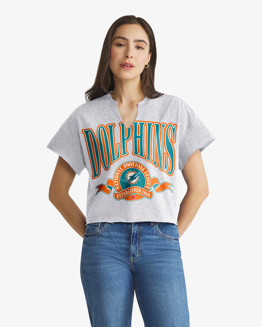 MIAMI DOLPHINS BANNERS OUT '47 OVERSIZED NOTCH NECK TEE WOMENS