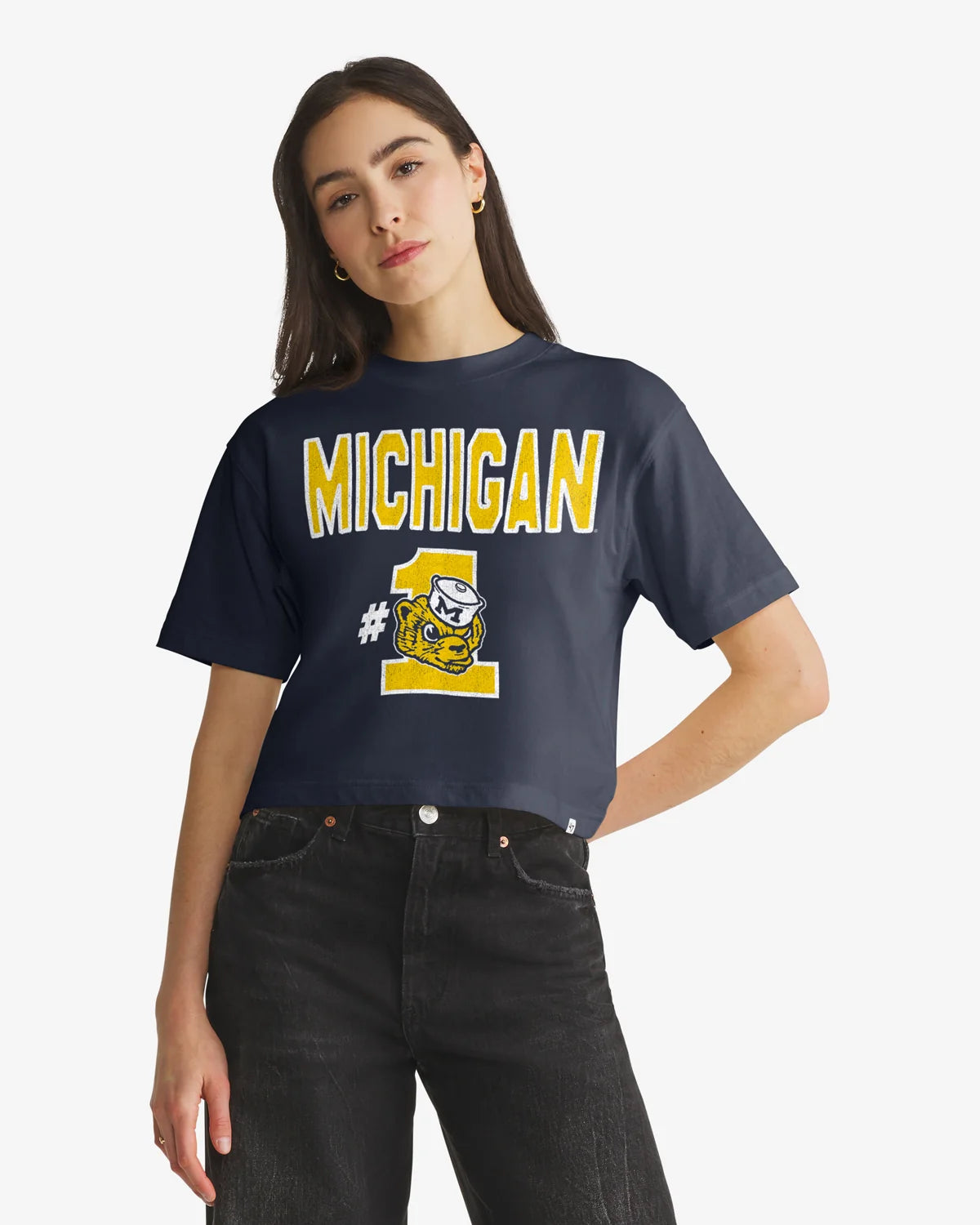 MICHIGAN WOLVERINES VINTAGE FIRST RANK '47 FOUNDATION CROP TEE WOMENS