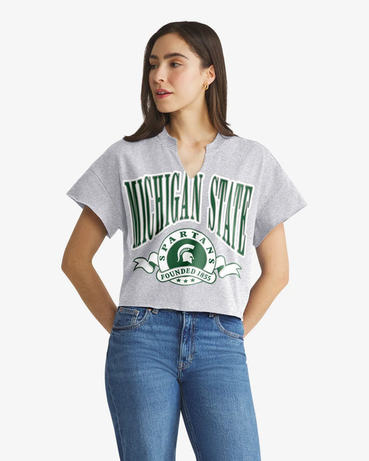 MICHIGAN STATE SPARTANS BANNERS OUT '47 OVERSIZED NOTCH NECK TEE WOMENS