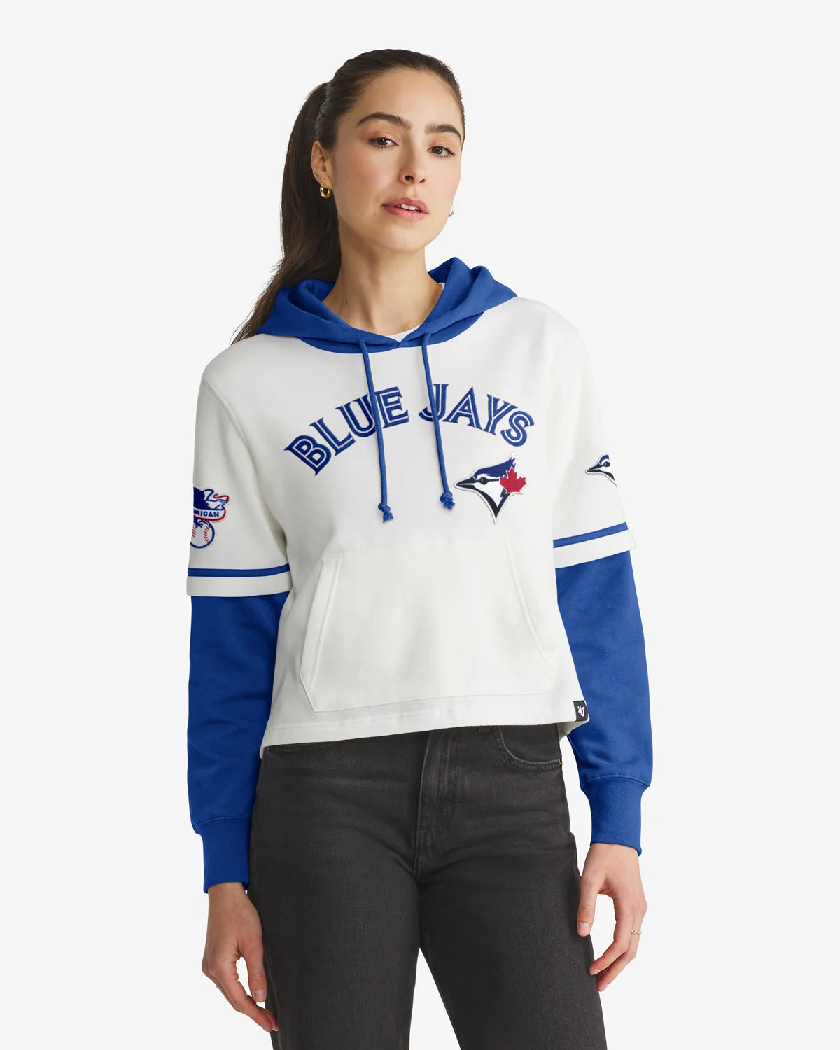 TORONTO BLUE JAYS TRIFECTA CROPPED '47 SHORTSTOP PULLOVER HOOD WOMENS