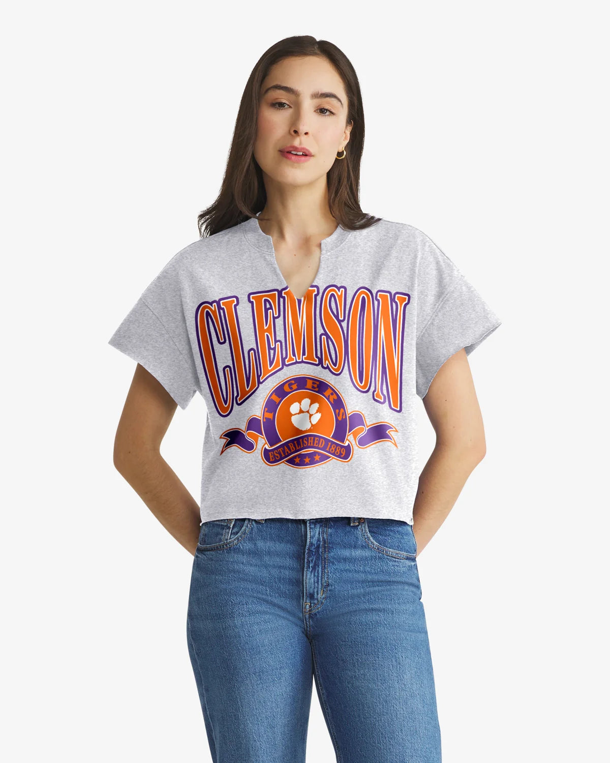 CLEMSON TIGERS BANNERS OUT '47 OVERSIZED NOTCH NECK TEE WOMENS