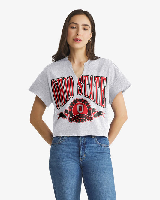 OHIO STATE BUCKEYES BANNERS OUT '47 OVERSIZED NOTCH NECK TEE WOMENS