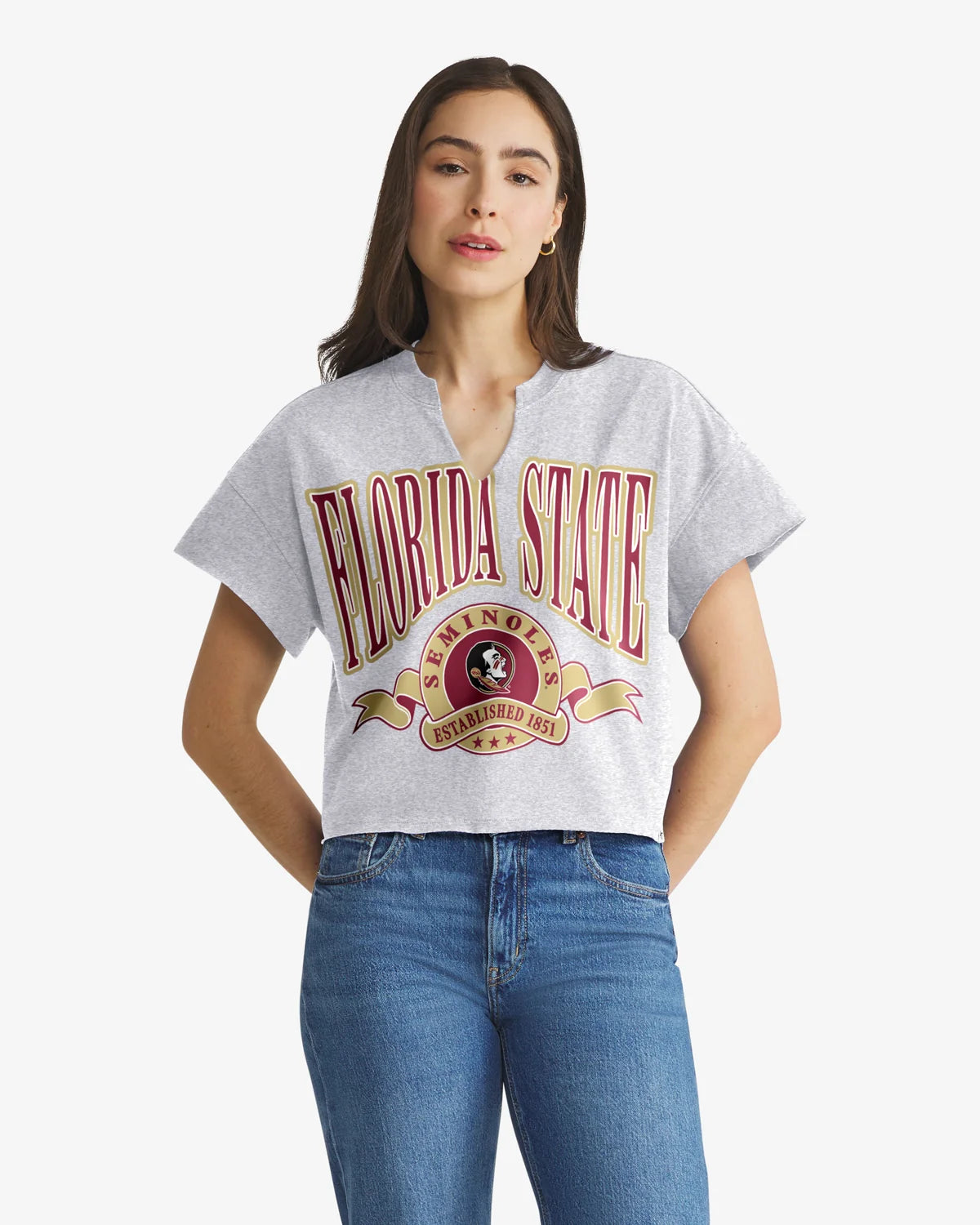 FLORIDA STATE SEMINOLES BANNERS OUT '47 OVERSIZED NOTCH NECK TEE WOMENS