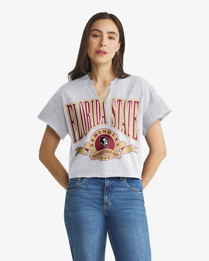 FLORIDA STATE SEMINOLES BANNERS OUT '47 OVERSIZED NOTCH NECK TEE WOMENS