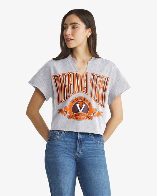 VIRGINIA TECH HOKIES VINTAGE BANNERS OUT '47 OVERSIZED NOTCH NECK TEE WOMENS